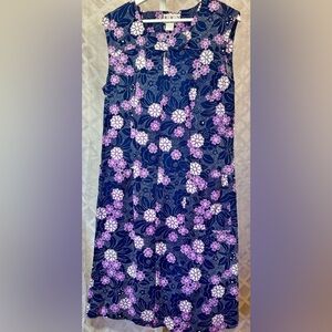 Vintage 1960’s Navy Floral Sleeveless Housecoat Dress, XL
